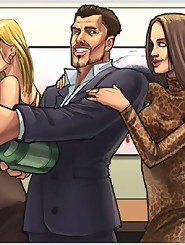Horny drawn porn chicks seducing hot muscled stud to fuck his huge cock