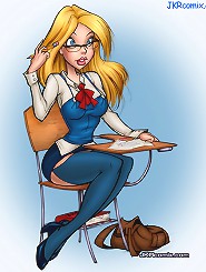 Jkr comics. Comic blondes in shot skirts and sci-fi cartoon girl in latex