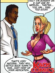 Horny ebony doc looks at large better titties of his attractive busty medical patient in porn toons!