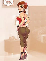 Busty blonde sucking dick and receive many cum in porno comics