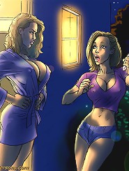 Huge cartoon tits in a bathroom